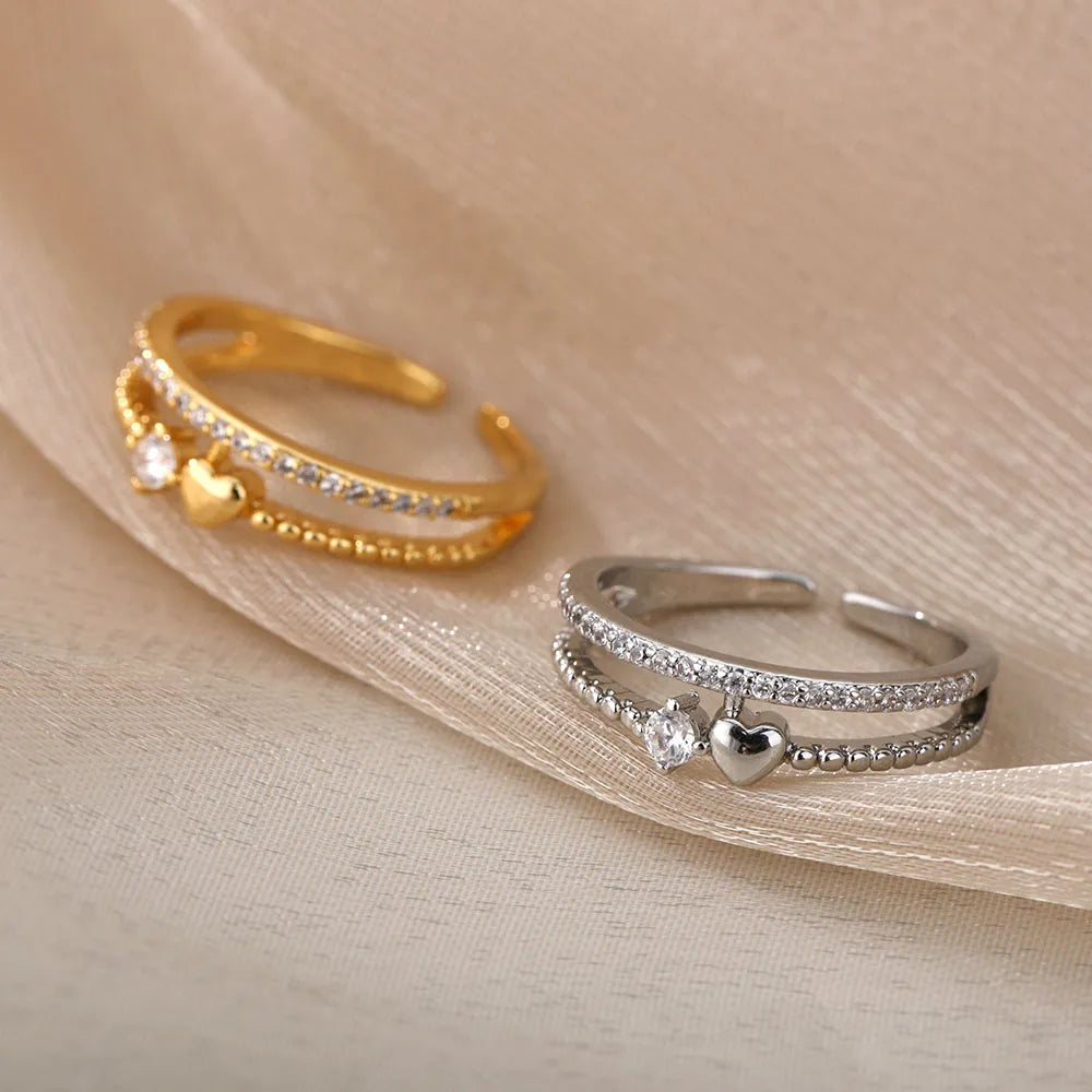 Bague Ajustable Cœur Sertie de Zirconia