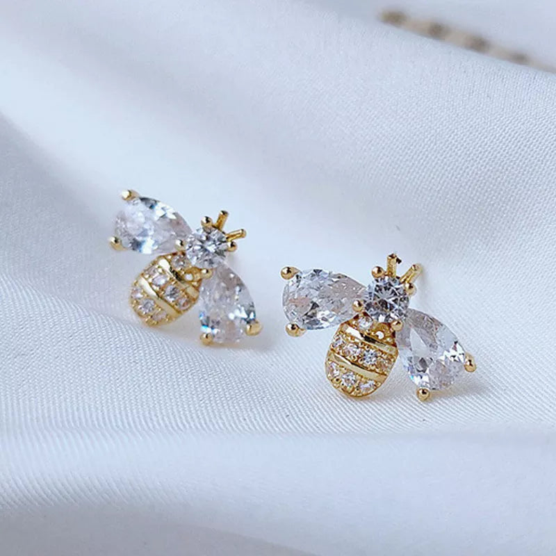 Boucles d’Oreilles Abeille Serties de Cristaux de Zirconium