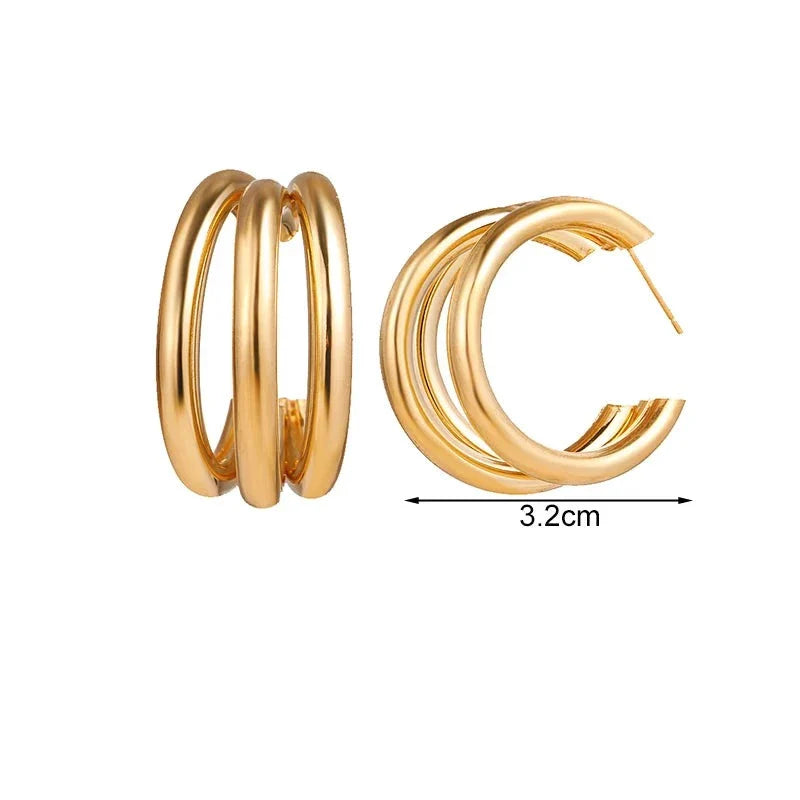 Boucles d’Oreilles Créoles Triples en Or 18K
