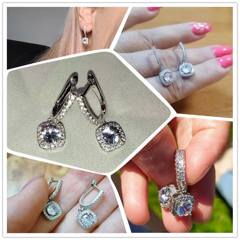 Boucles d’Oreilles Créoles Carrées Serties de Zirconium