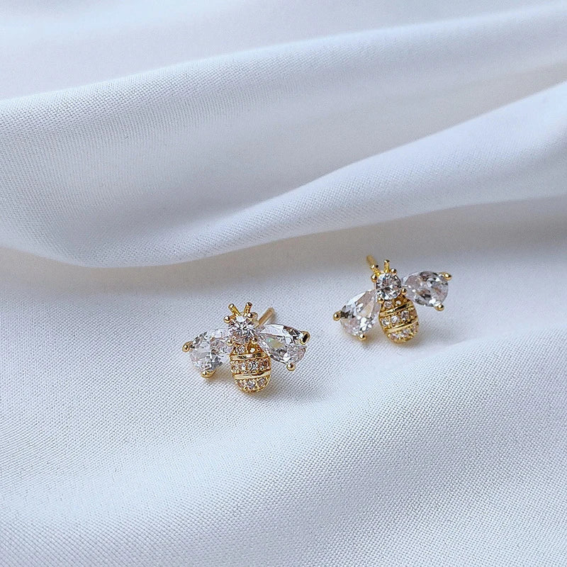 Boucles d’Oreilles Abeille Serties de Cristaux de Zirconium