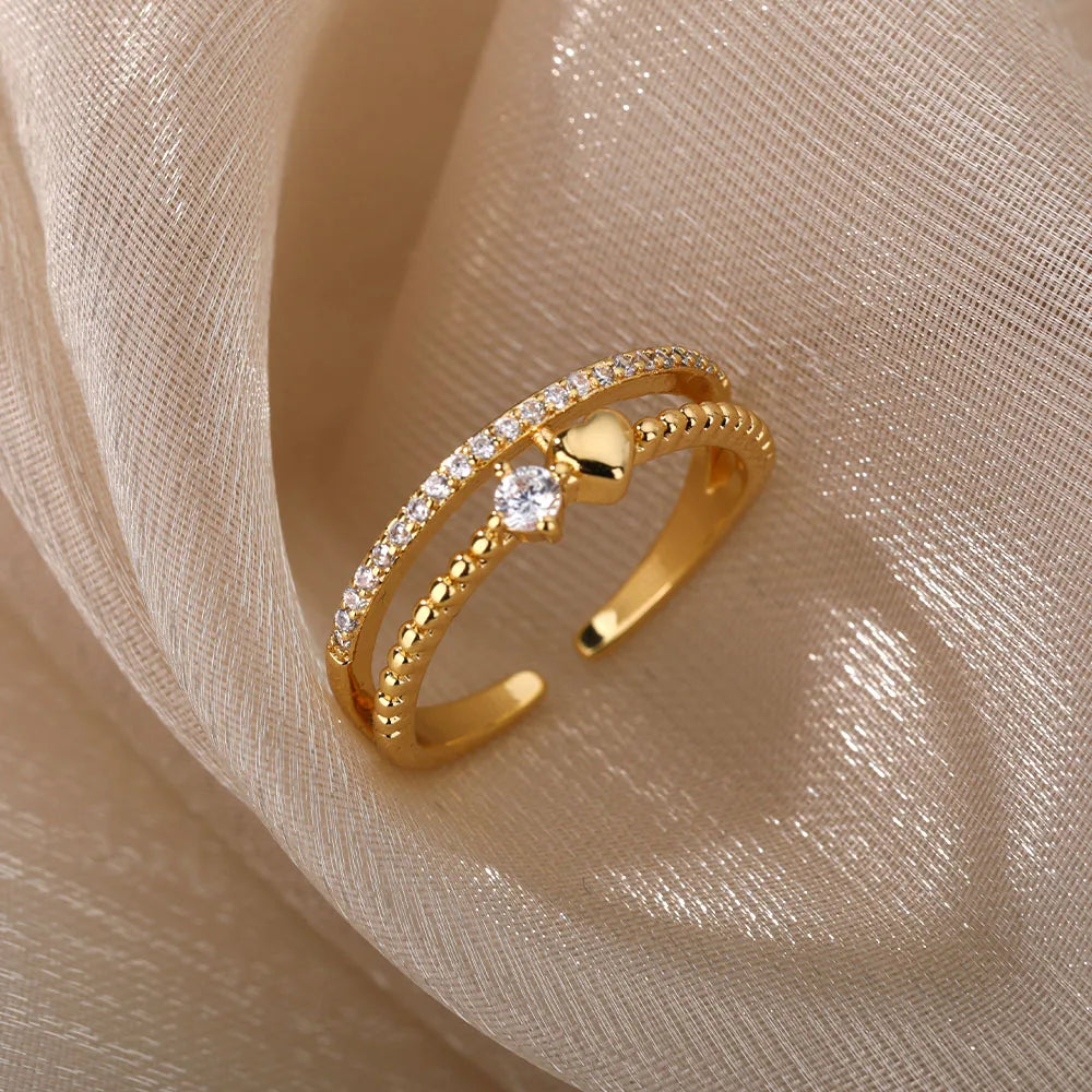 Bague Ajustable Cœur Sertie de Zirconia