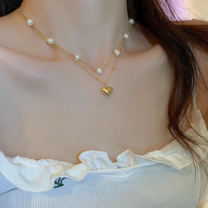 Collier de Perles avec Pendentif Cœur
