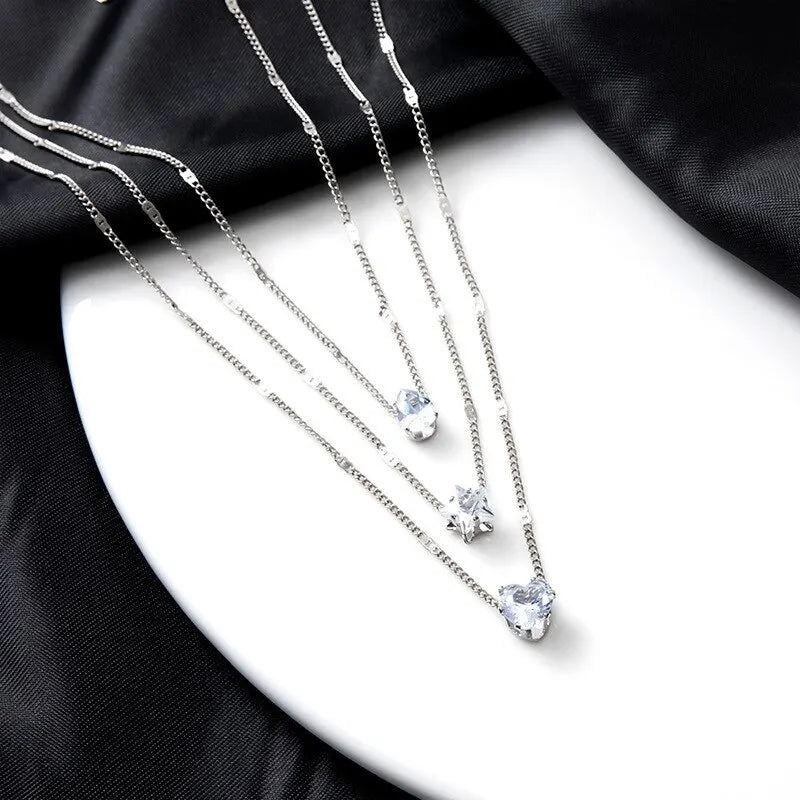 Collier Triple avec Pendentif en Zircon