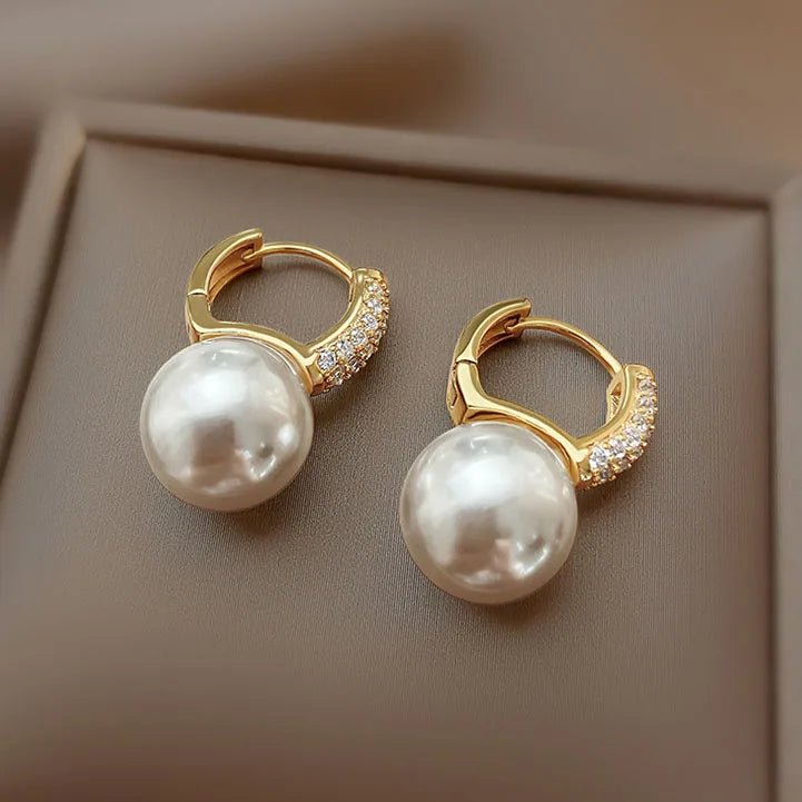 Boucles d’Oreilles Perle Serties de Zirconium