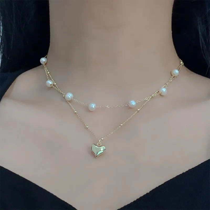 Collier de Perles avec Pendentif Cœur