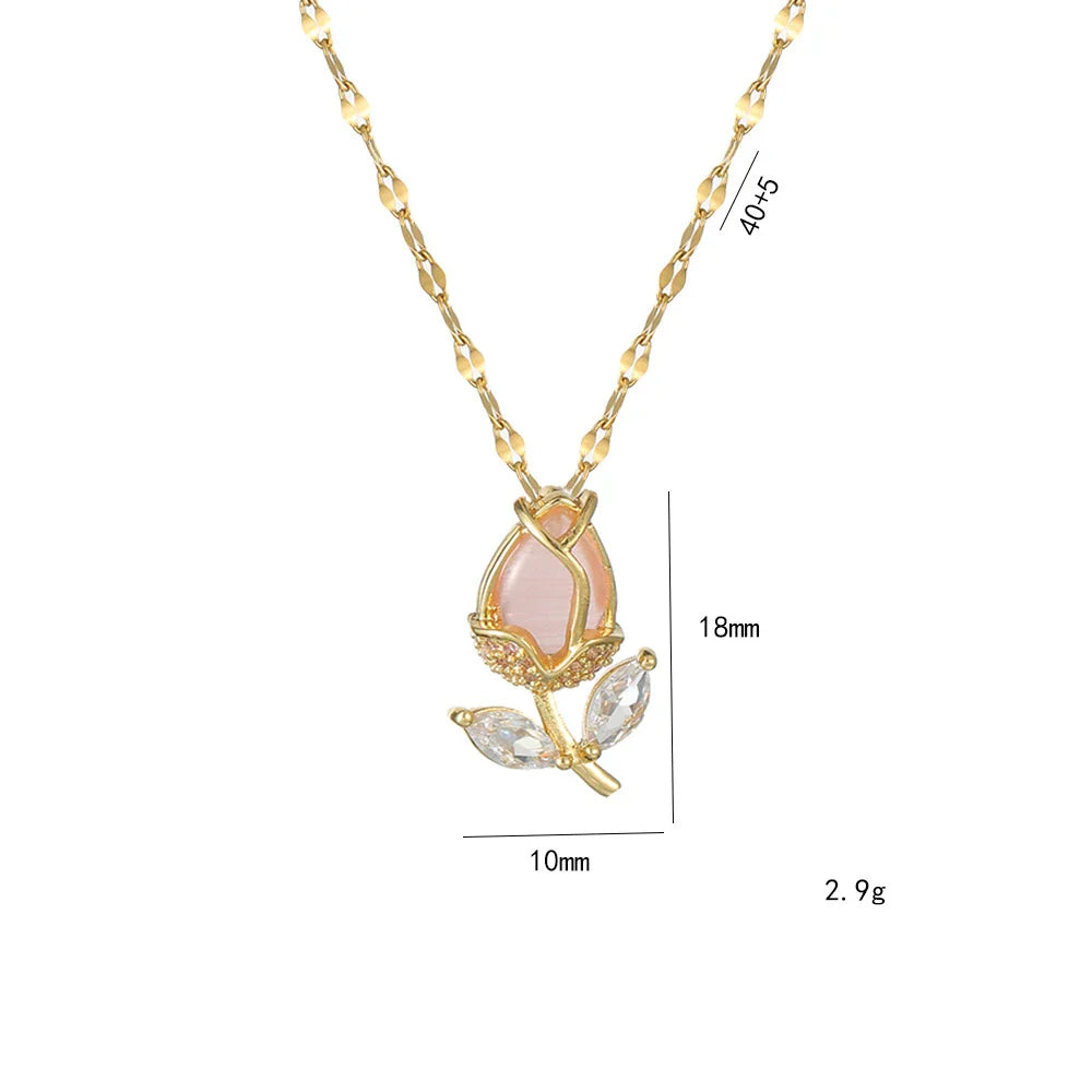 Collier Rose Incrustée de Zircone 18K