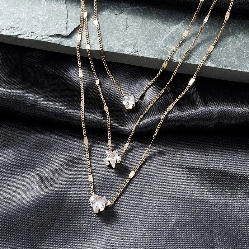 Collier Triple avec Pendentif en Zircon