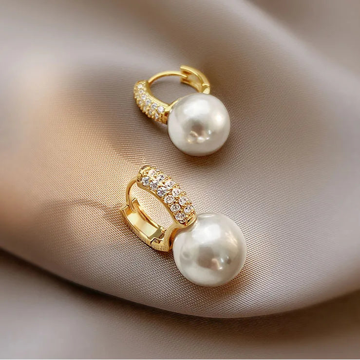 Boucles d’Oreilles Perle Serties de Zirconium