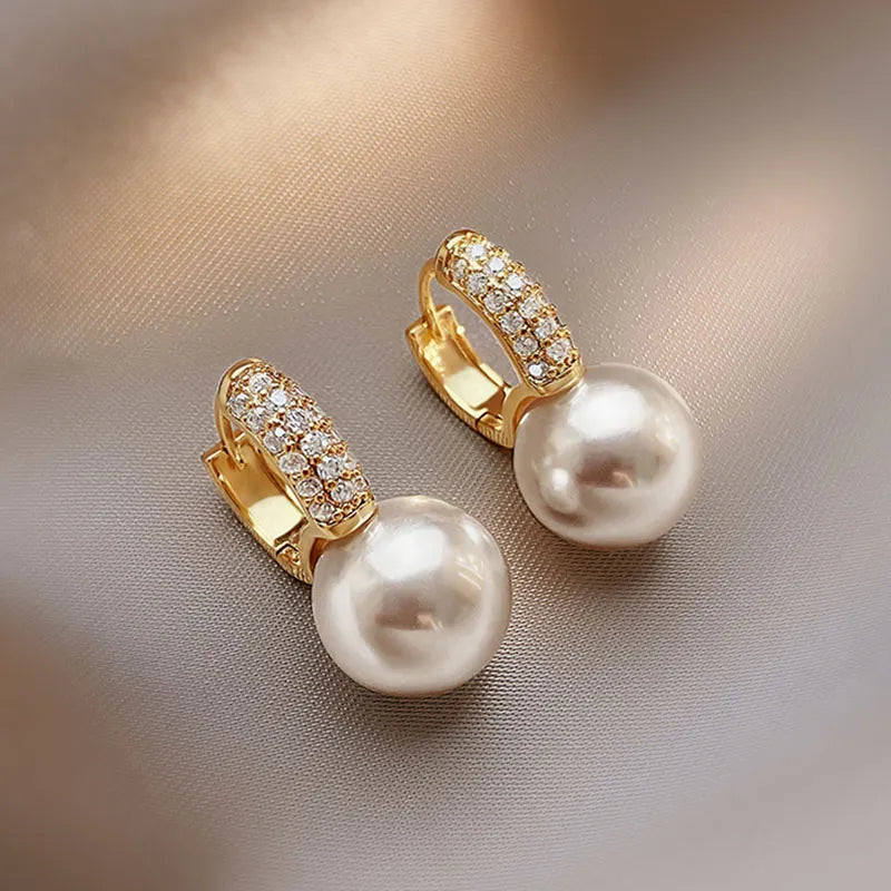 Boucles d’Oreilles Perle Serties de Zirconium