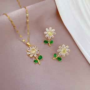 Ensemble Boucles d’Oreilles et Collier Fleur Blanche 18K