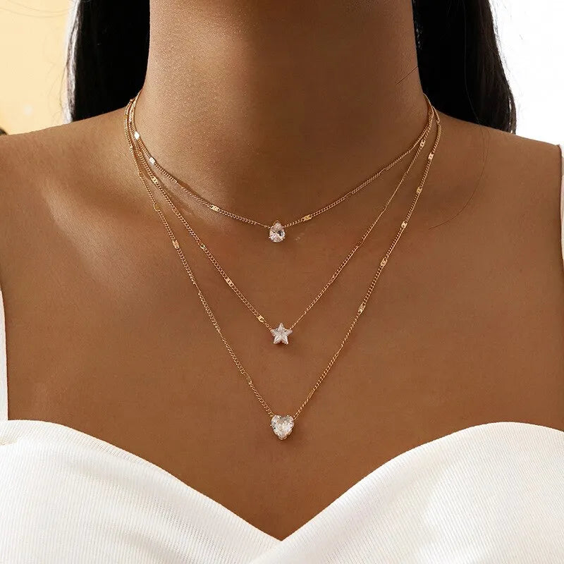 Collier Triple avec Pendentif en Zircon