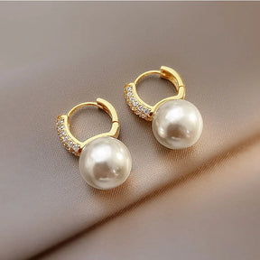 Boucles d’Oreilles Perle Serties de Zirconium