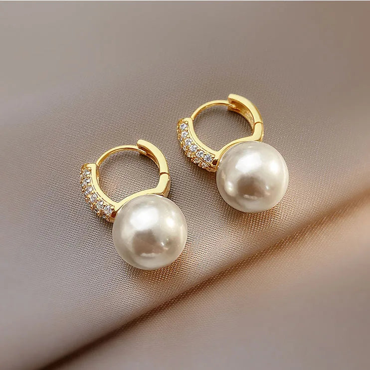 Boucles d’Oreilles Perle Serties de Zirconium