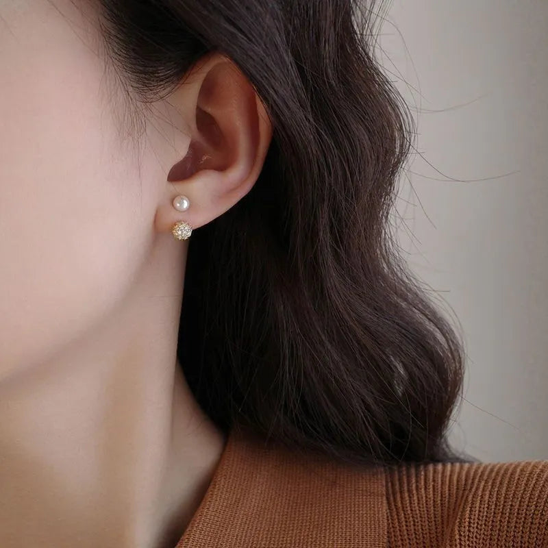 Boucles d’Oreilles Perle Double en Or Jaune 18K