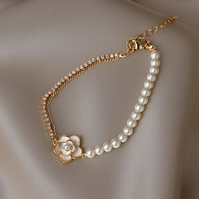 Bracelet Fleur Perlée avec Zircone