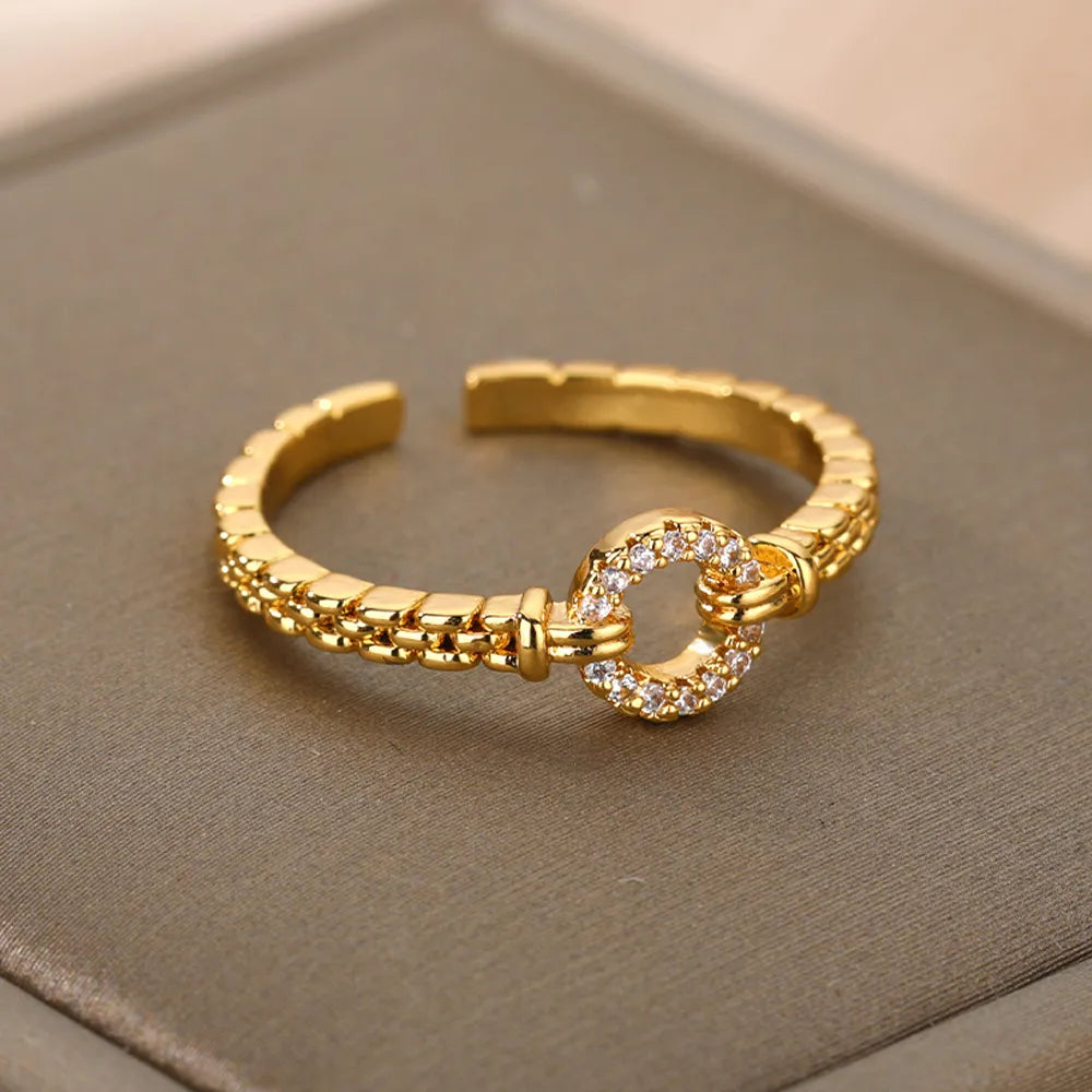 Bague Ajustable Circulaire Sertie de Zirconium