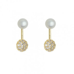 Boucles d’Oreilles Perle Double en Or Jaune 18K