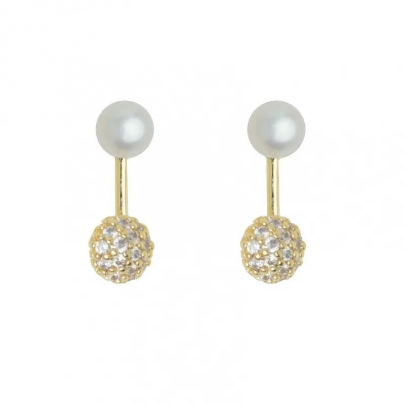 Boucles d’Oreilles Perle Double en Or Jaune 18K