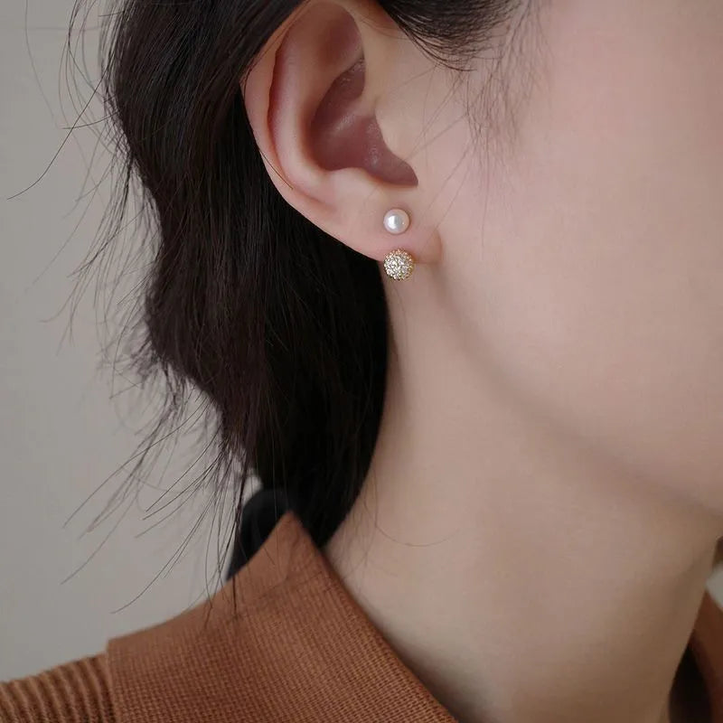Boucles d’Oreilles Perle Double en Or Jaune 18K