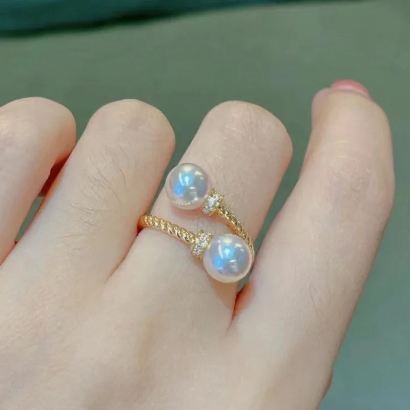 Bague Ajustable Nacrée avec Zirconium