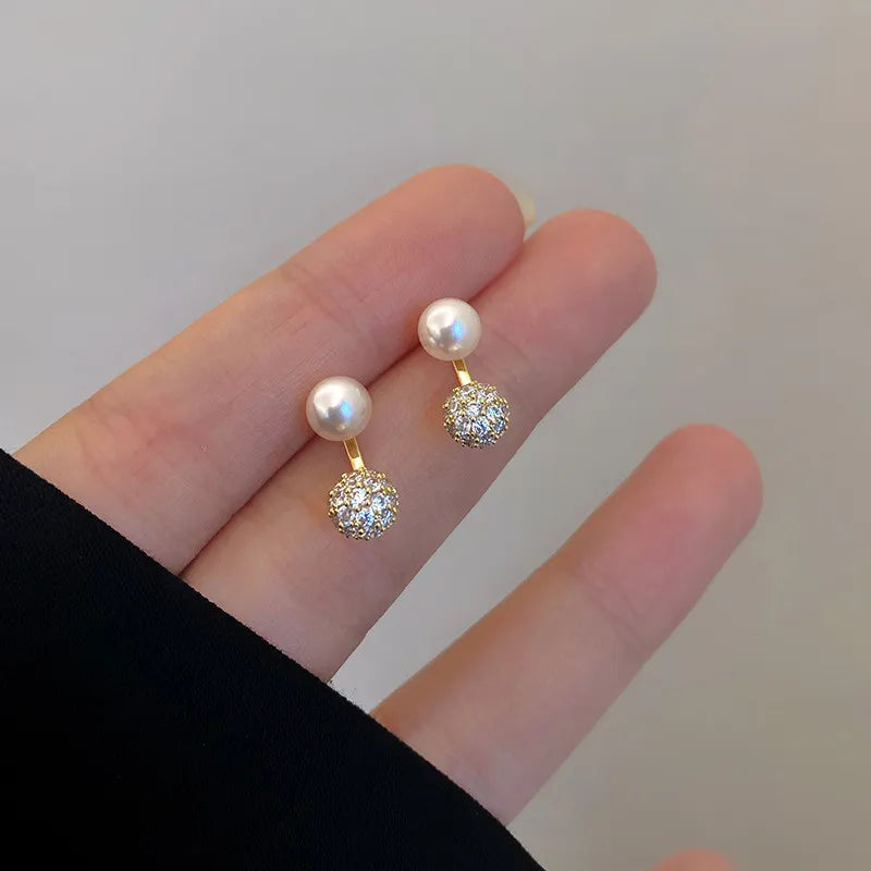 Boucles d’Oreilles Perle Double en Or Jaune 18K