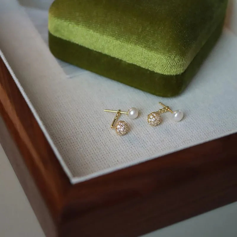Boucles d’Oreilles Perle Double en Or Jaune 18K