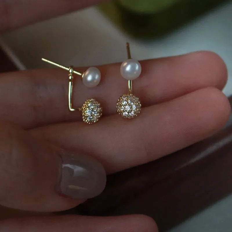 Boucles d’Oreilles Perle Double en Or Jaune 18K