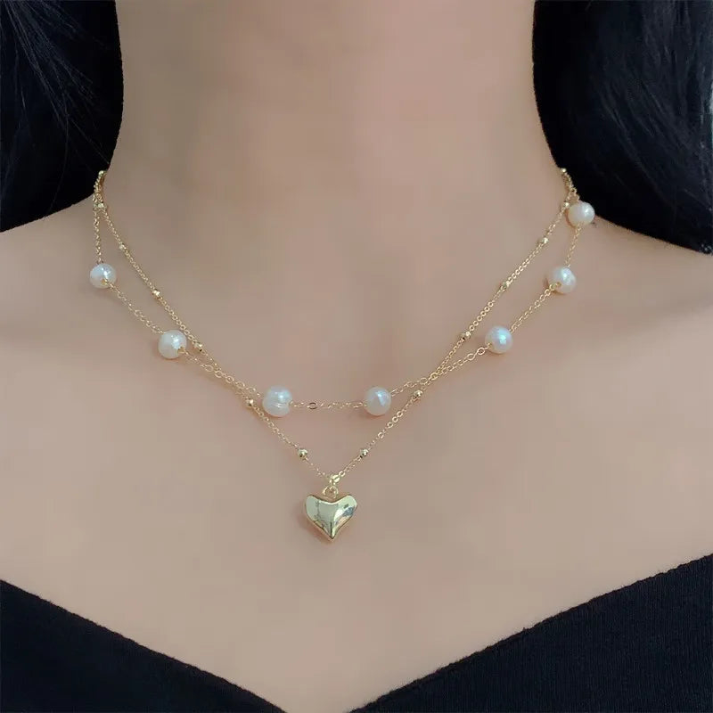 Collier de Perles avec Pendentif Cœur