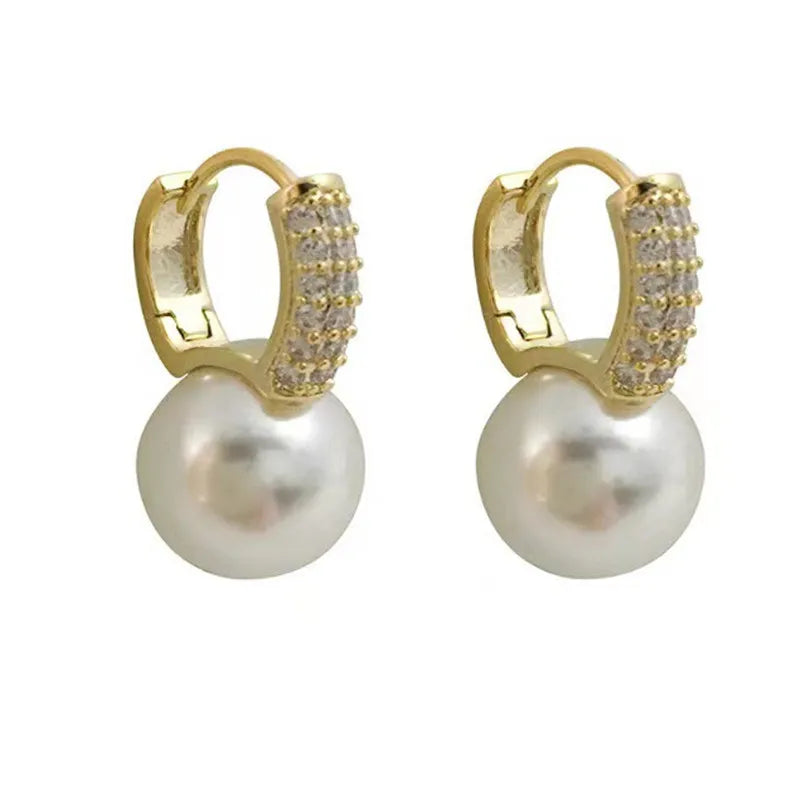 Boucles d’Oreilles Perle Serties de Zirconium