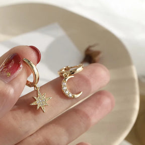 Boucles d’oreilles Créoles Lune et Étoile