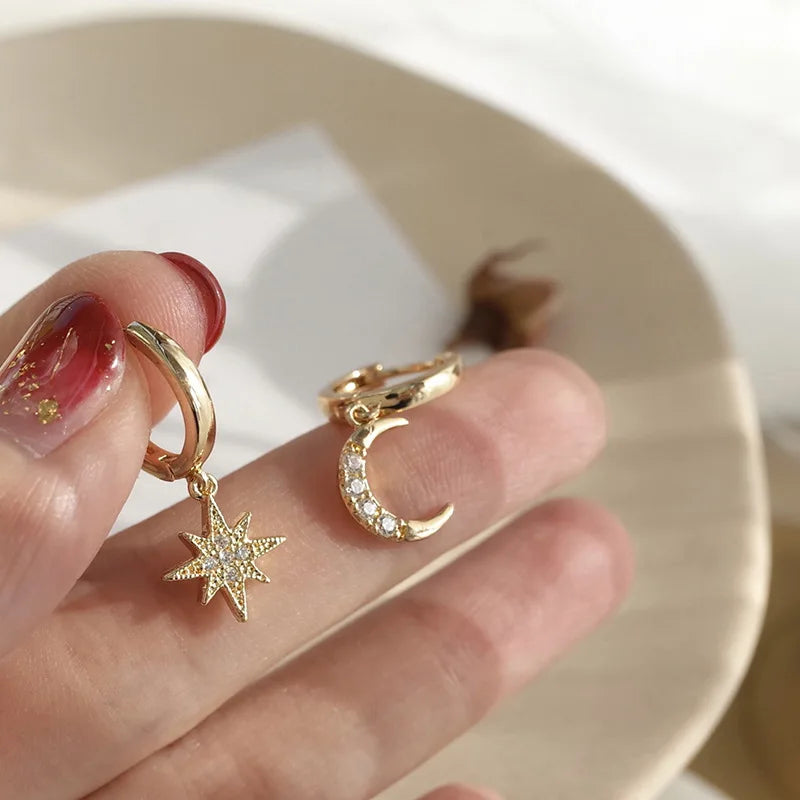 Boucles d’oreilles Créoles Lune et Étoile